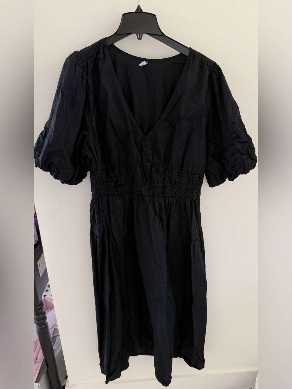 Old Navy Black Midi Dress Puff Sleeves XL